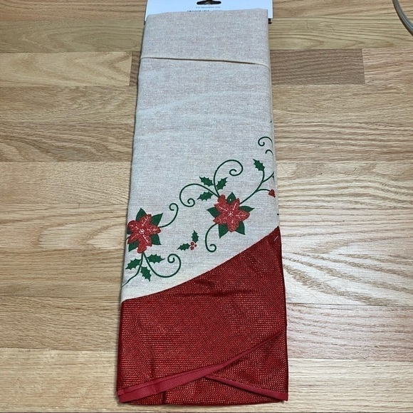Burlap Christmas Tree Skirt NWT 40 in Holiday Red Tan Green Country Primitive - Picture 6 of 6
